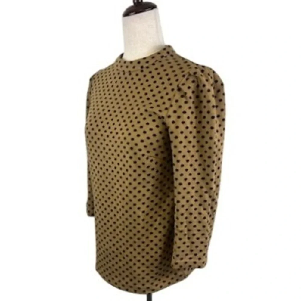 Boden Mock Neck Top 3/4 Sleeve Polka Dot Blouse Top‎ Tan Brown Size 4